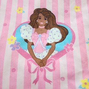 Vintage African American Barbie Fleece Blanket 60"X80" Sweet Dreams Pink Striped